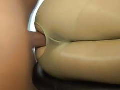 TubeBigCock presents: Sexy brunette anal in tan pantyhose