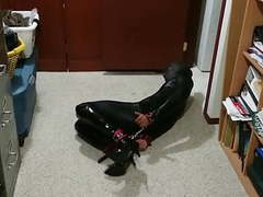 TubeBigCock presents: Catsuit self bondage hogtie 2