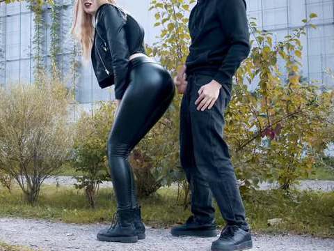 TubeBigCock presents: He cums on my latex leggings in public! - clothedpleasures